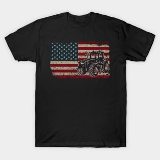 Farm Tractors America Flag I Patriotic Farming T-Shirt